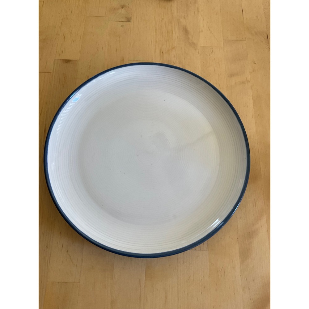 Sango Jewel Blue 4893 Dinner Plate White Blue Rim Stoneware 10.75 Inch